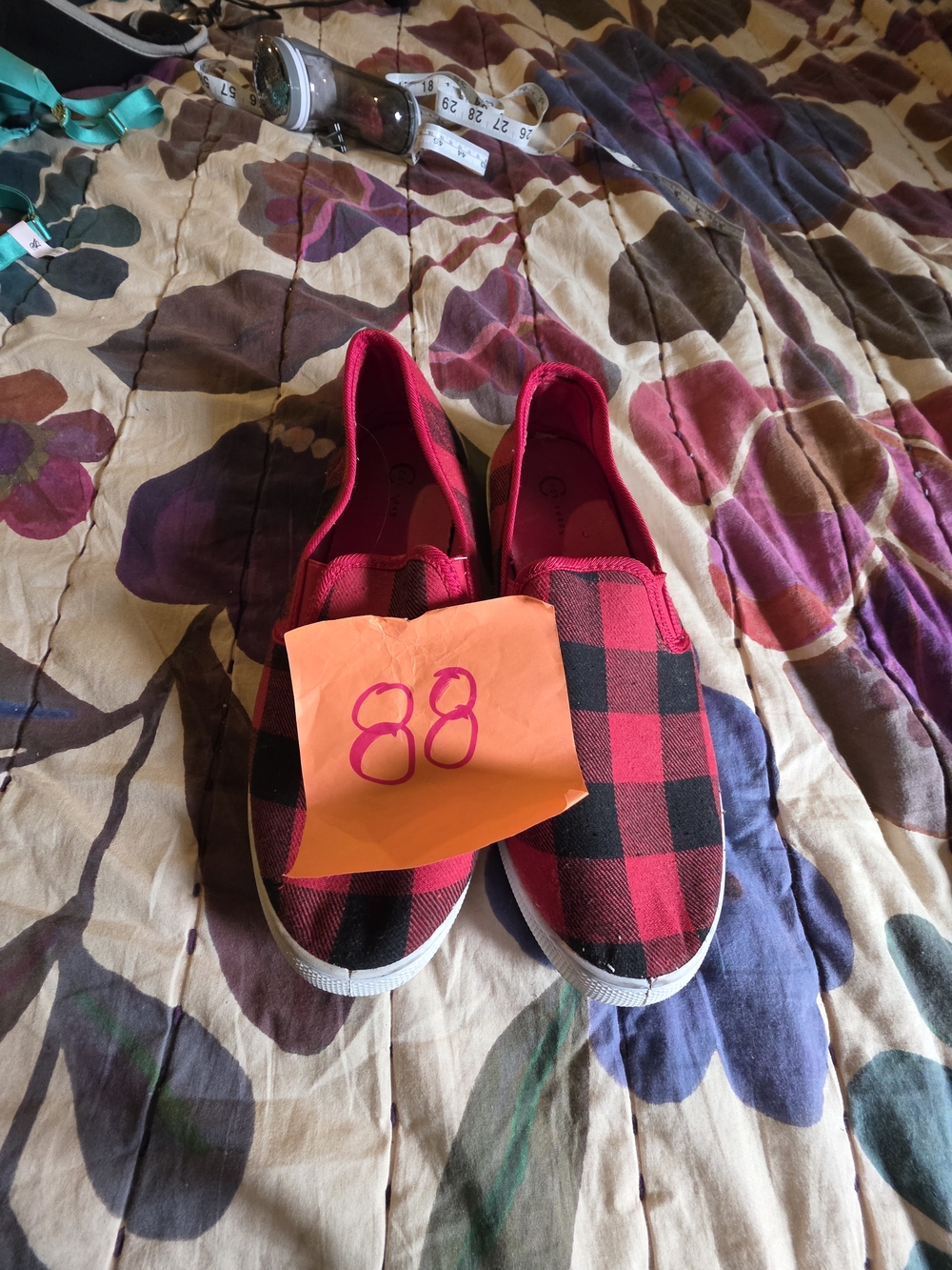 Red Plaid Buffalo Print Slip On Sneakers Size 11 Cato
